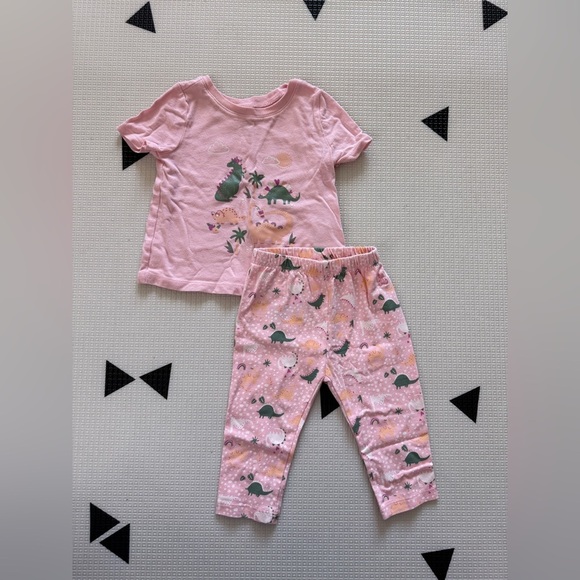 Baby Gap|Baby girl Pink Dinosaur Kids Pajamas short sleeve tee & leggings pants• - Picture 3 of 4